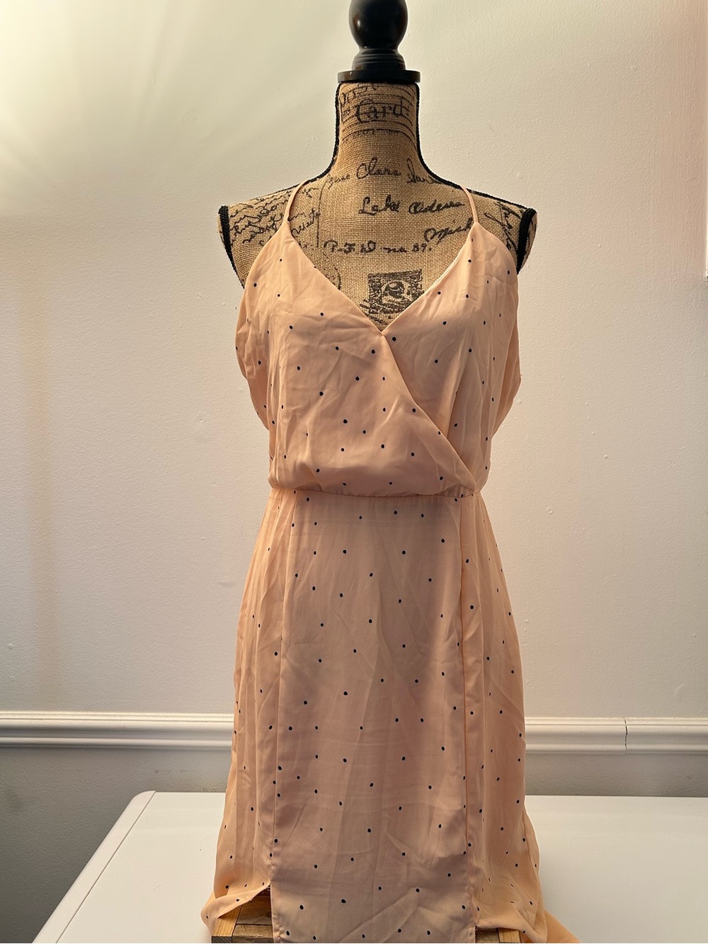 Sienna Sky Salmon Pink Polk-A-Dot Spaghetti Strap Dress L